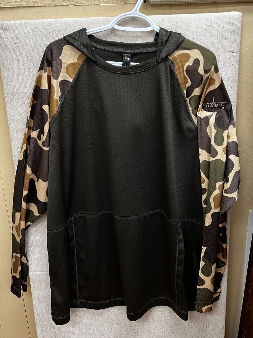 Habit Men's Dark Green & Camo Performance Hooded Fishing Hunting Shirt - XXL